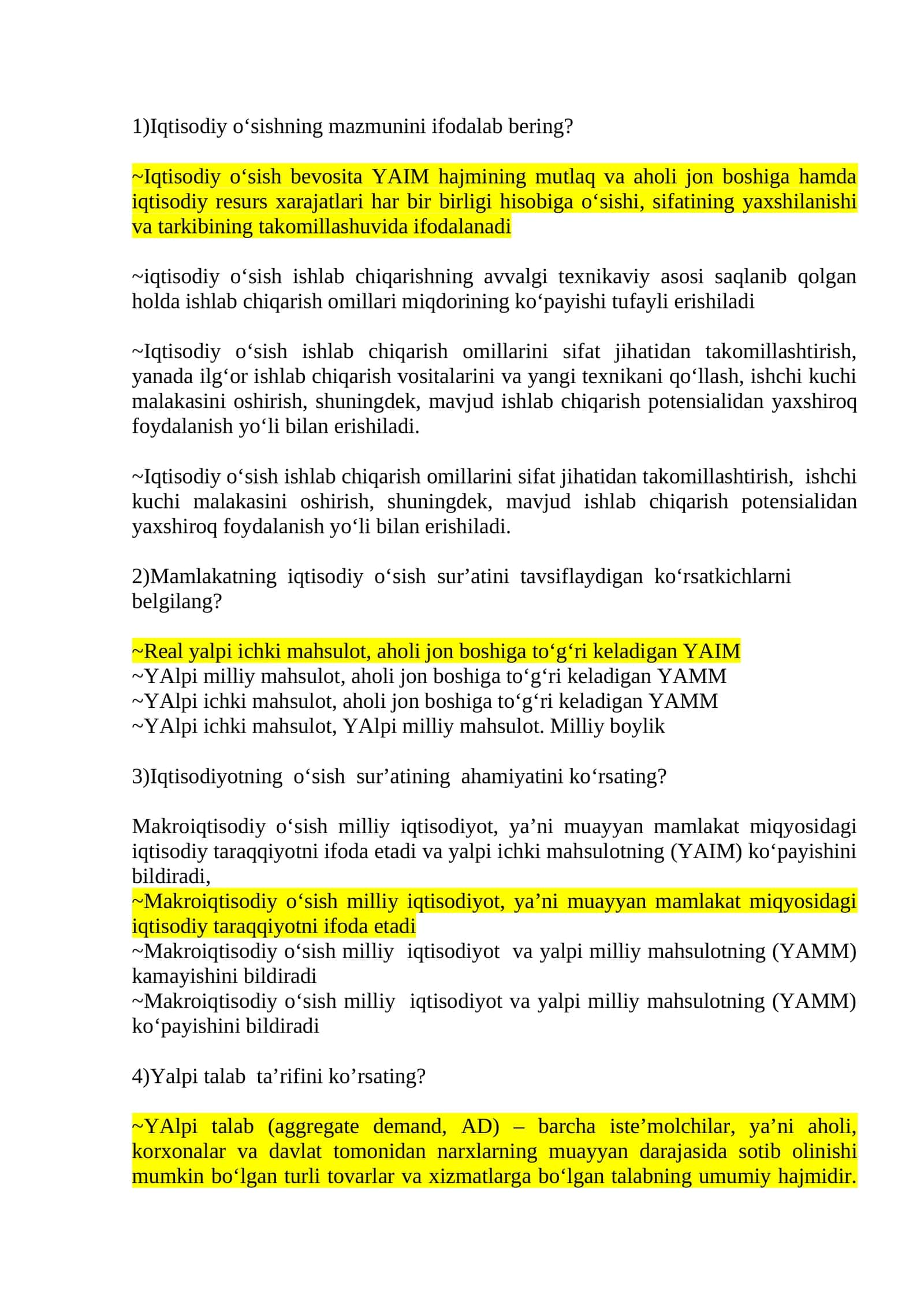Iqtisodiy o‘sishning mazmuni