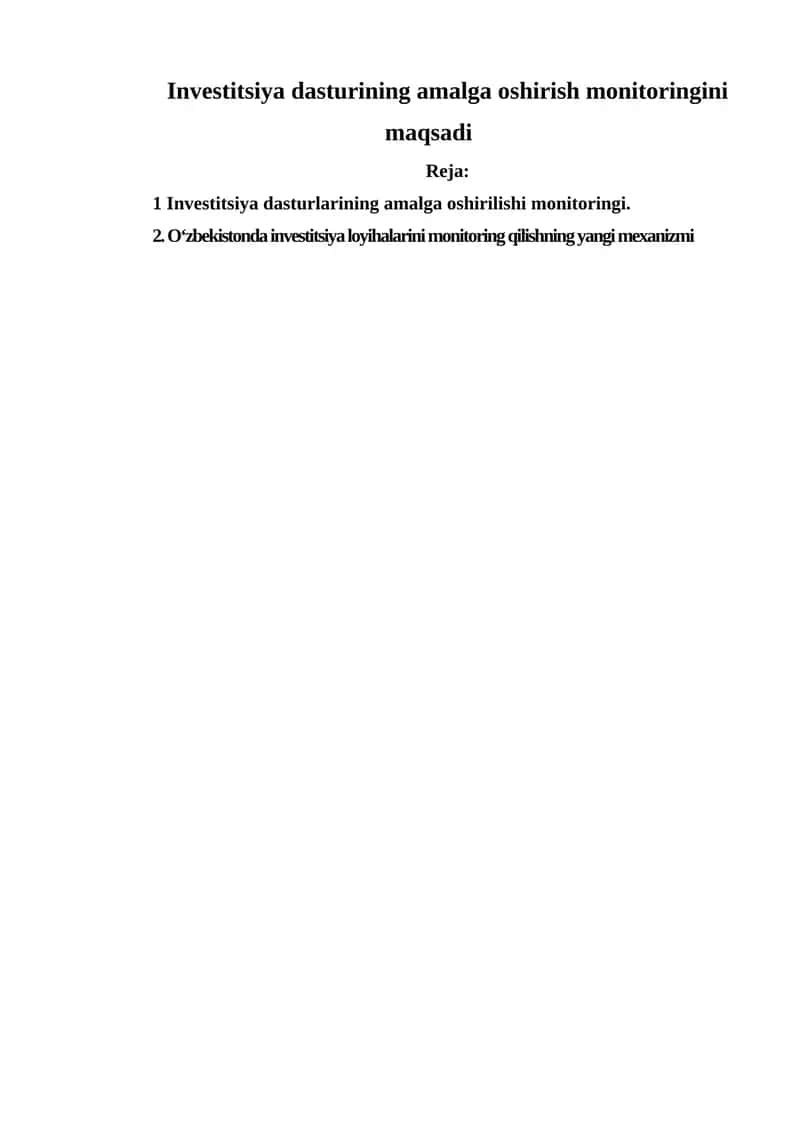 Investitsiya dasturining amalga oshirish monitoringi