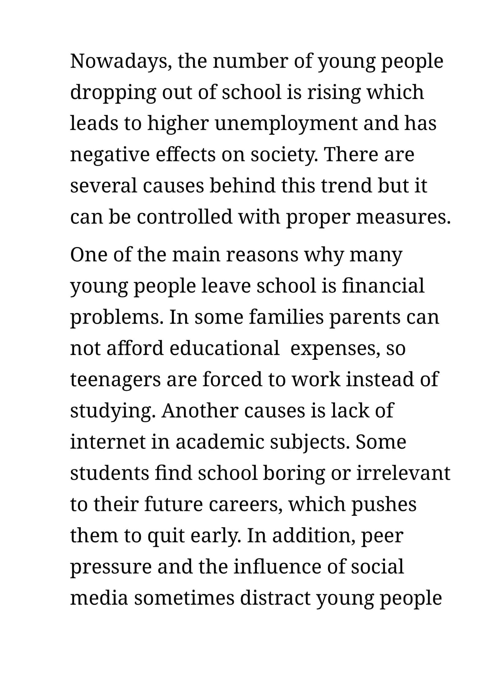 Reasons for Young People Dropping Out of School