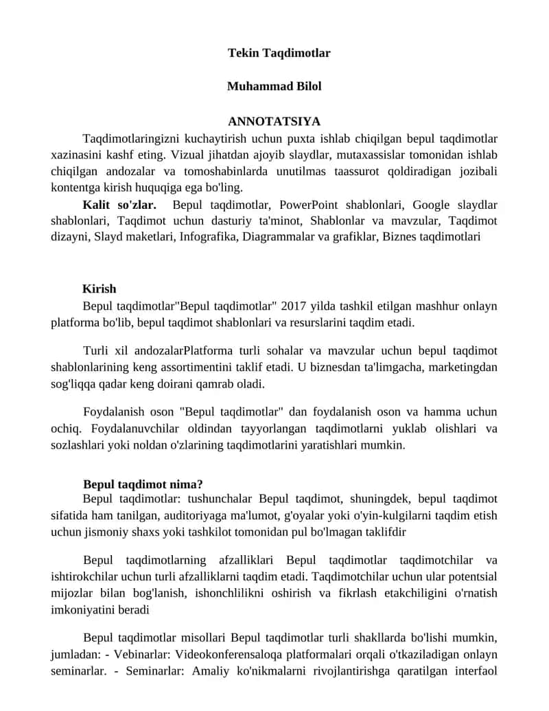 Tekin Taqdimotlar