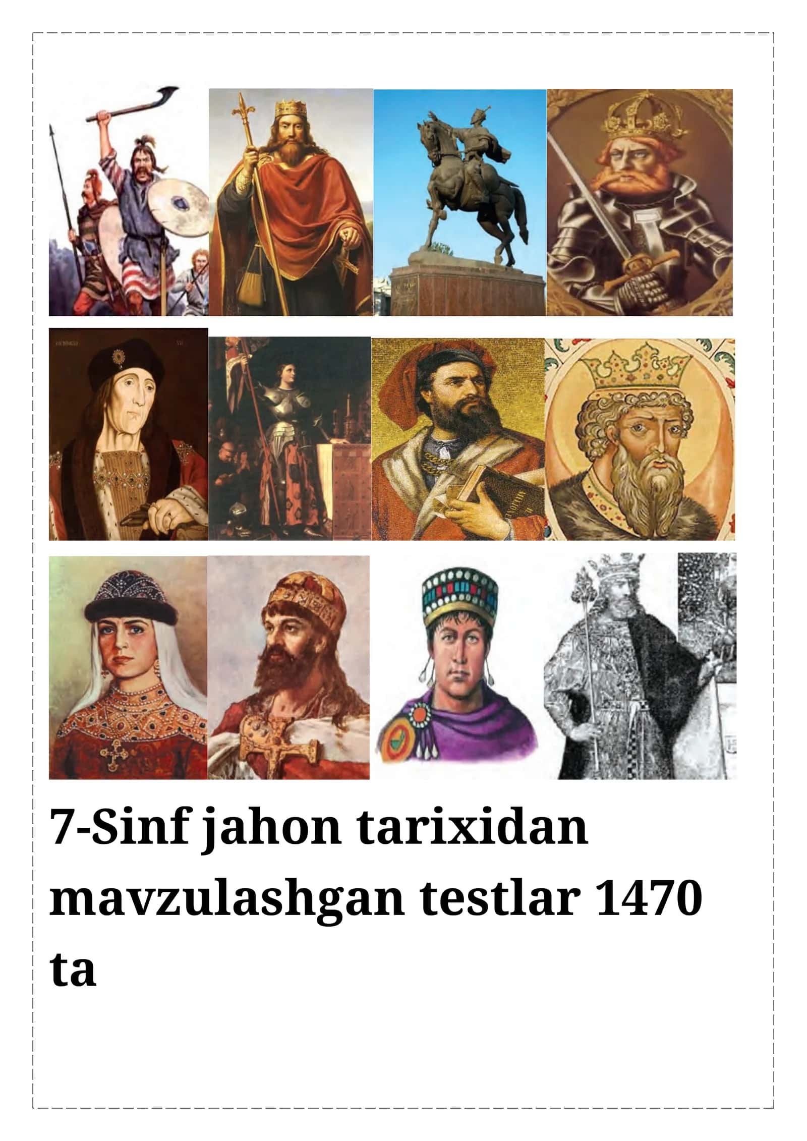 7-Sinf jahon tarixidan mavzulashgan testlar 1470 ta