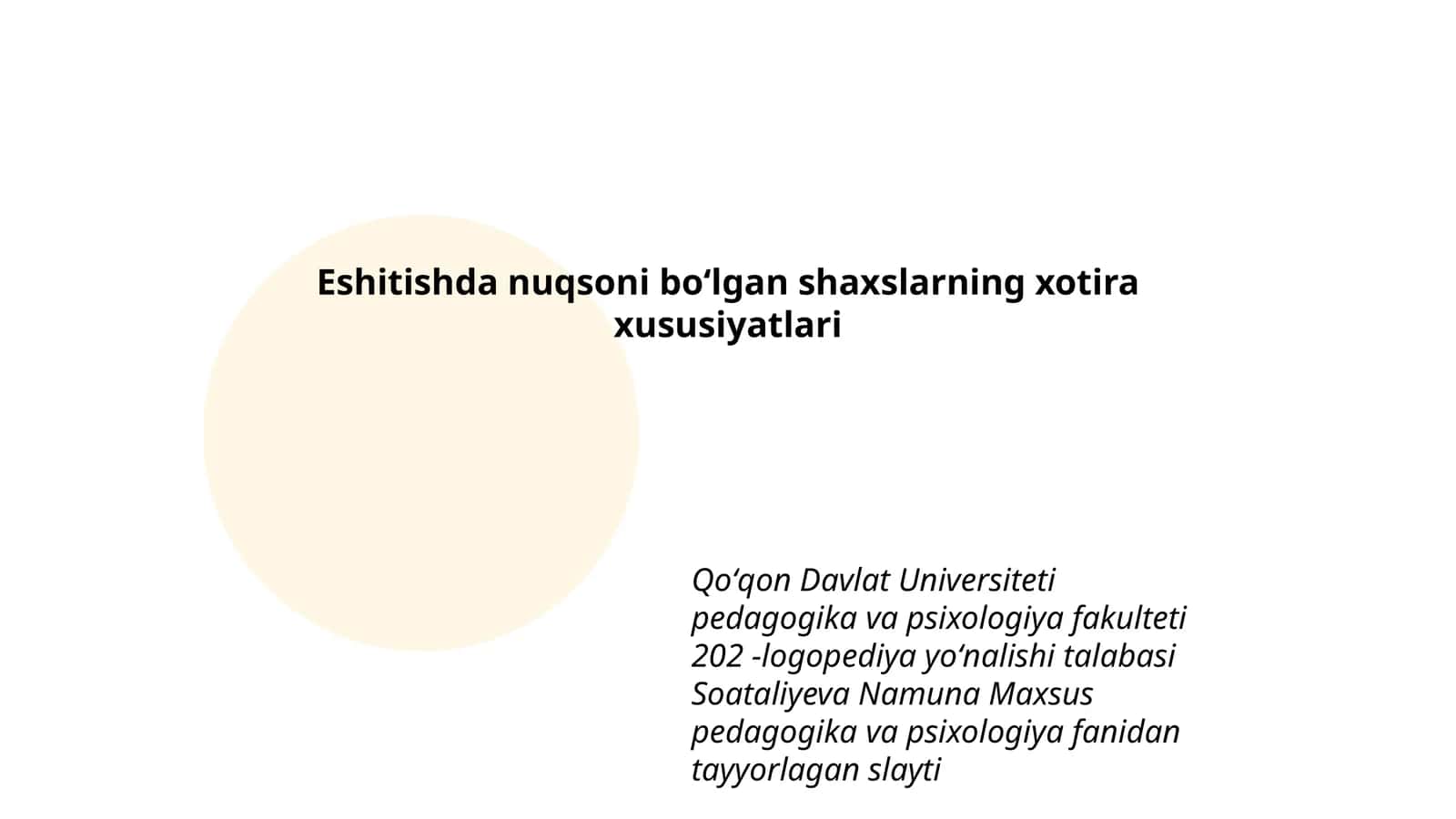Namuna Maxsus pedagogika va psixologiya fanidan tayyorlagan slayt
