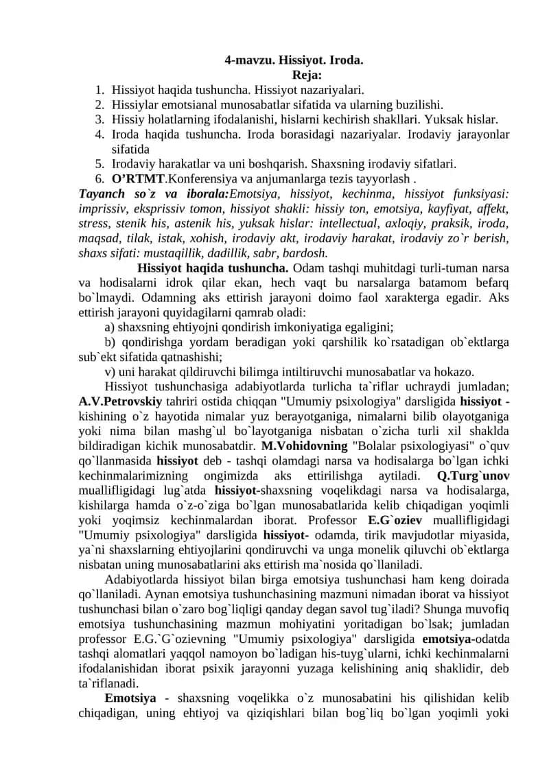 Hissiyot. Iroda.