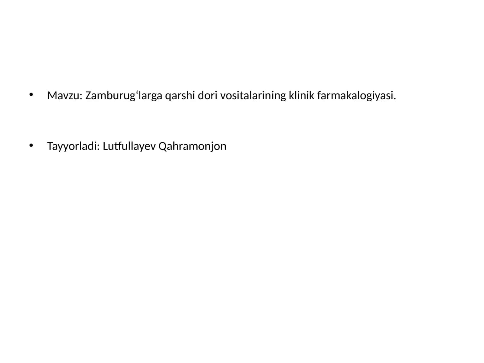 Zamburug‘larga qarshi dori vositalarining klinik farmakalogiyasi