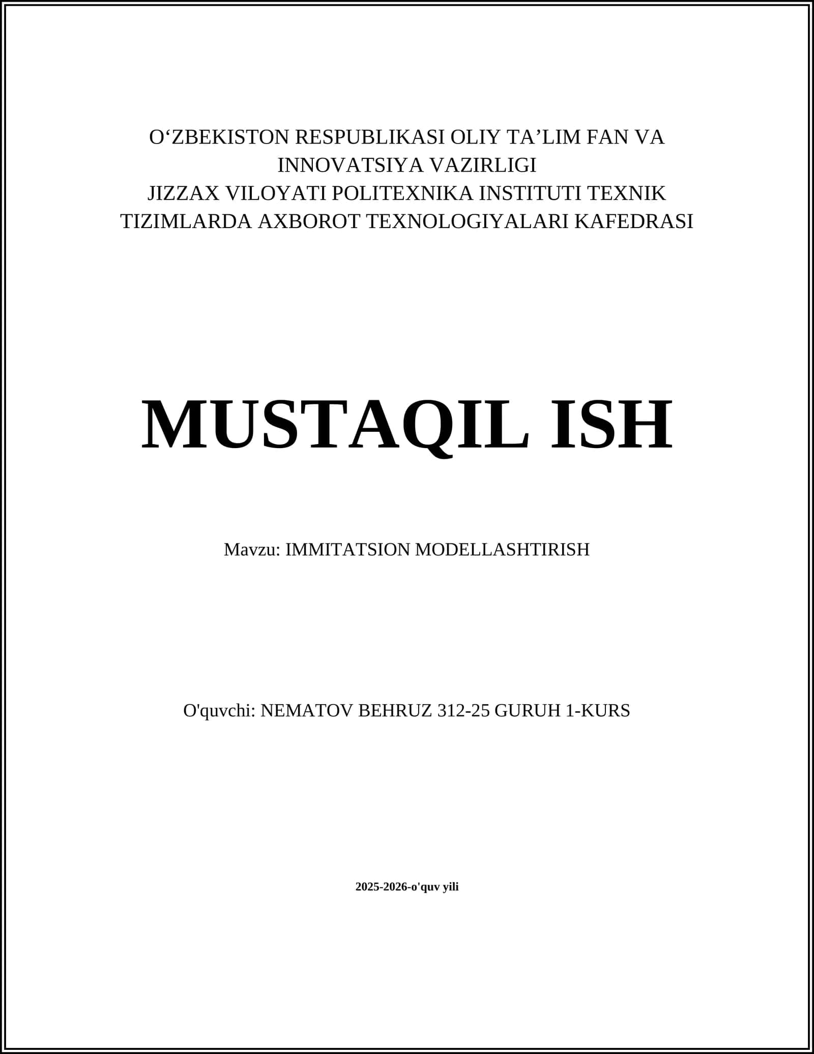 Imitatsion modellashtirish