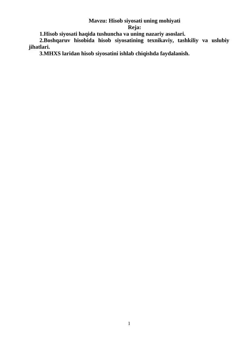 Hisob siyosati uning mohiyati