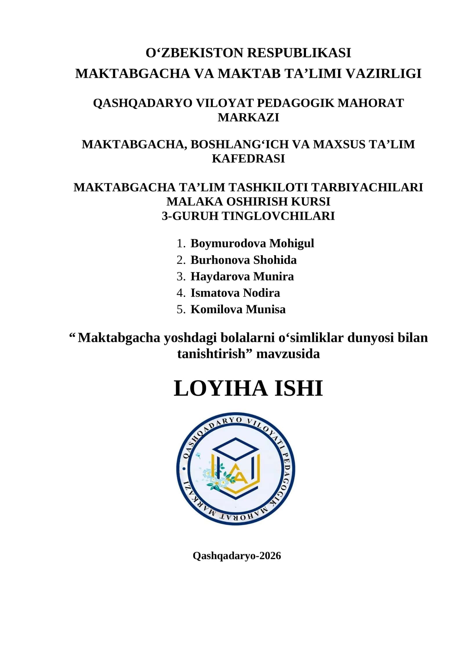 Maktabgacha yoshdagi bolalarni oʻsimliklar dunyosi bilan tanishtirish
