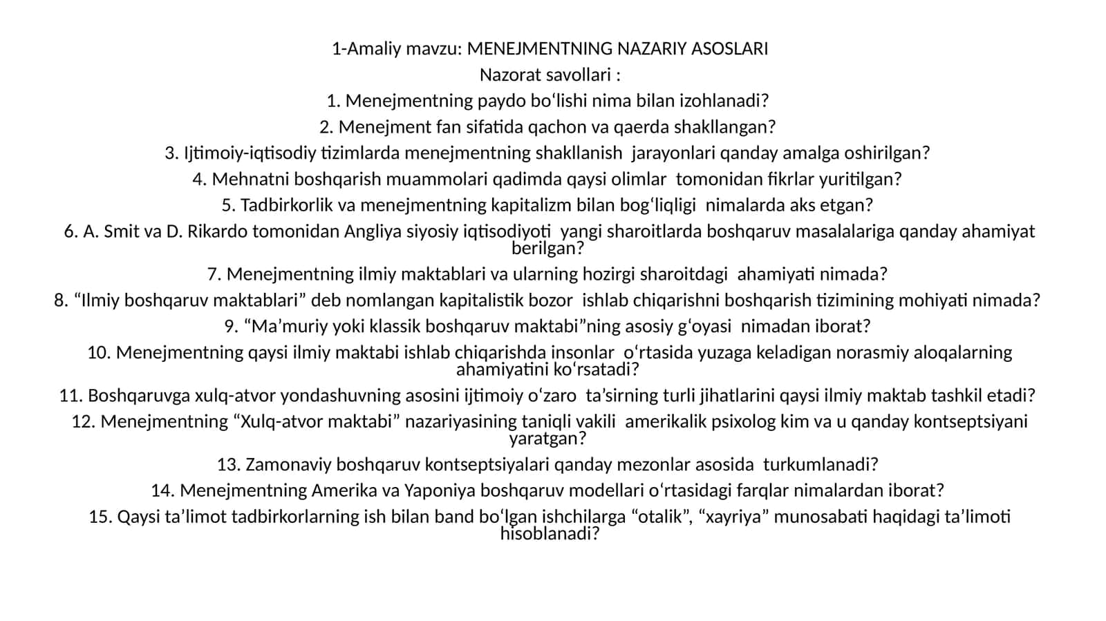 MENEDZHMENTNING NAZARIY ASOSLARI