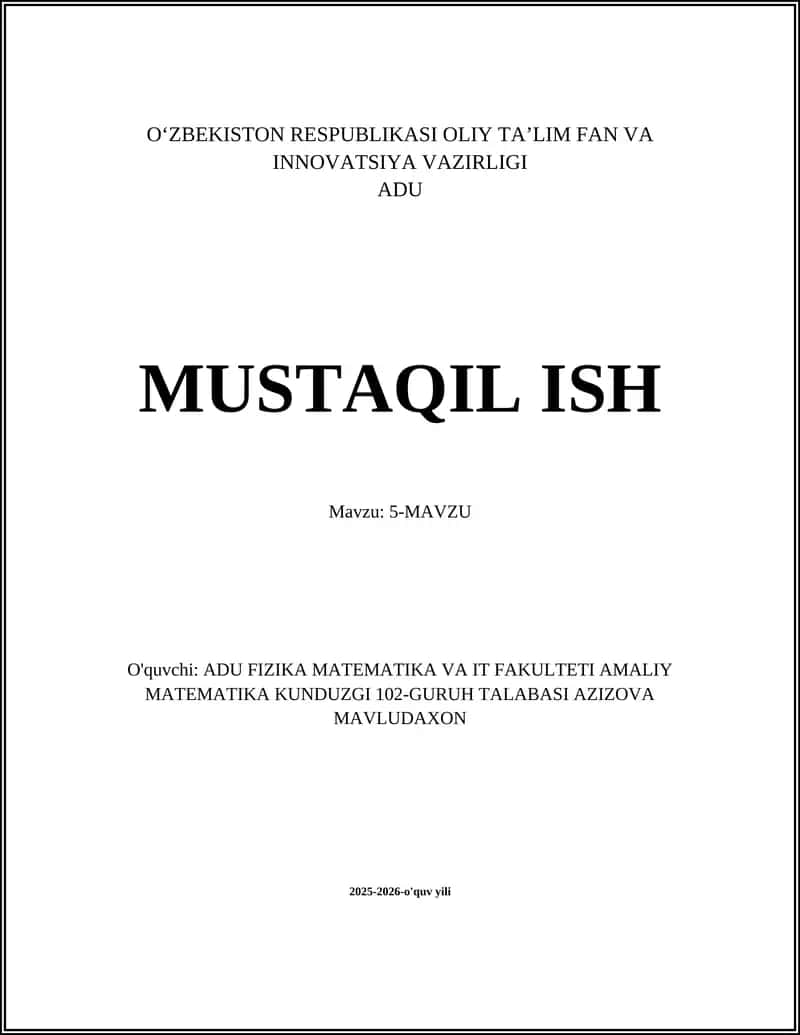 Mavzu: Mavzuning ta'rifi va umumiy tushunchalari