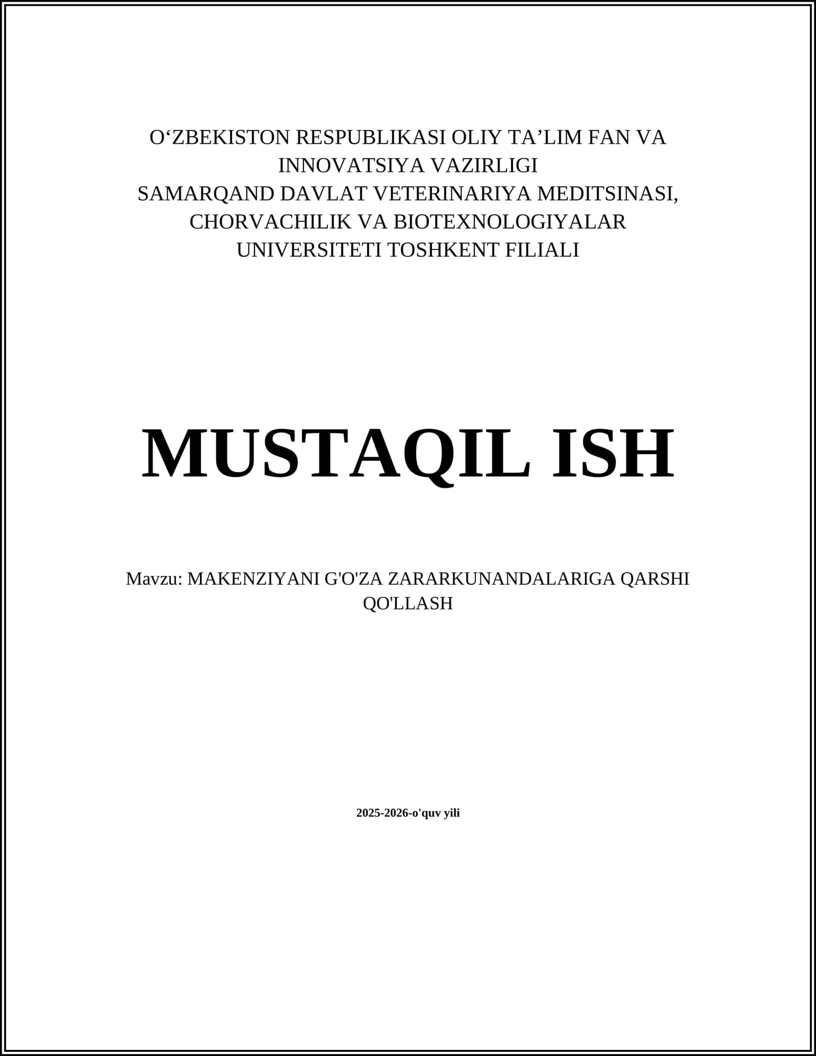 MAKENZIYANI G'O'ZA ZARARKUNANDALARIGA QARSHI QO'LLASH
