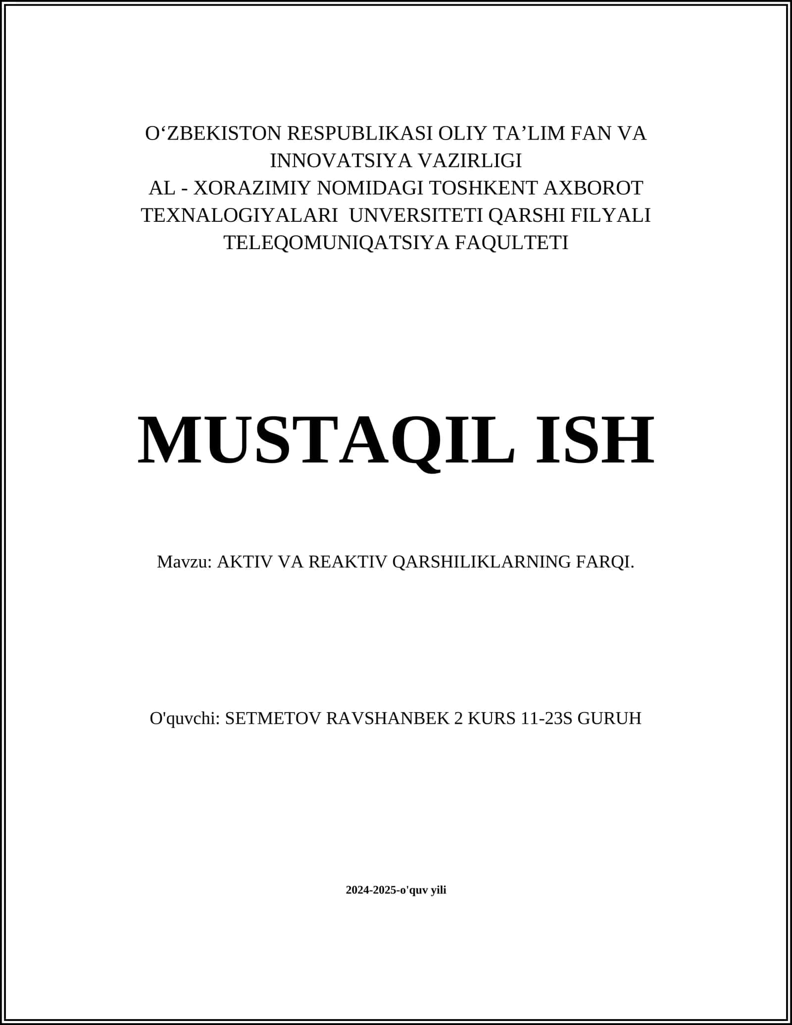 Aktiv va reaktiv qarshilikning farqi