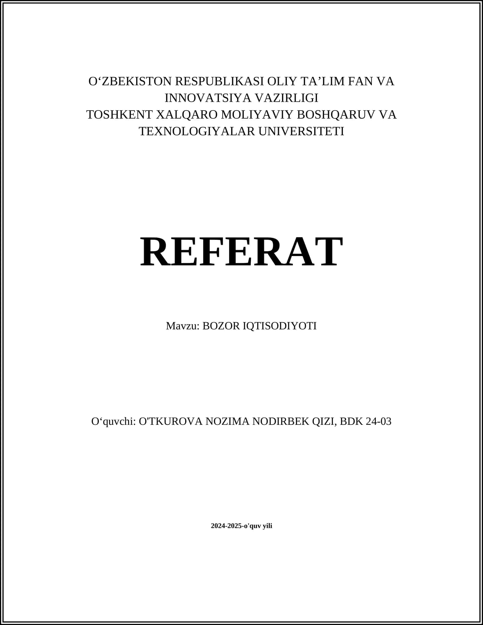 BOZOR IQTISODIYOTI
