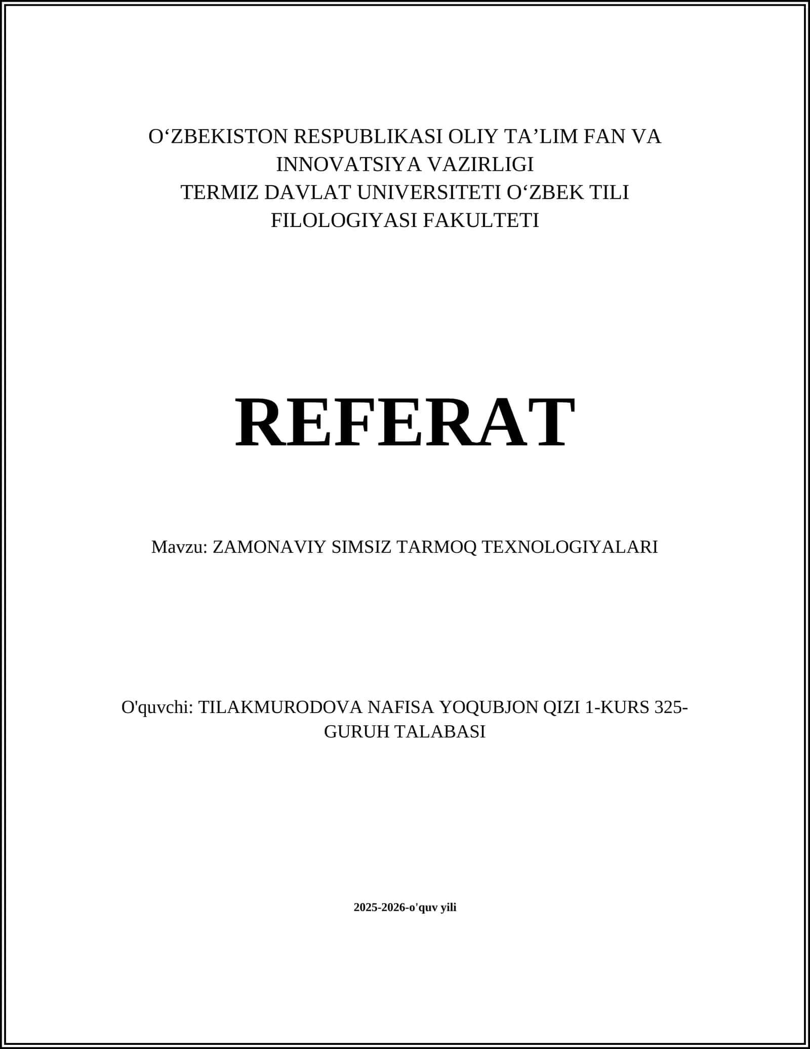 ZAMONAVIY SIMSIZ TARMOQ TEXNOLOGIYALARI