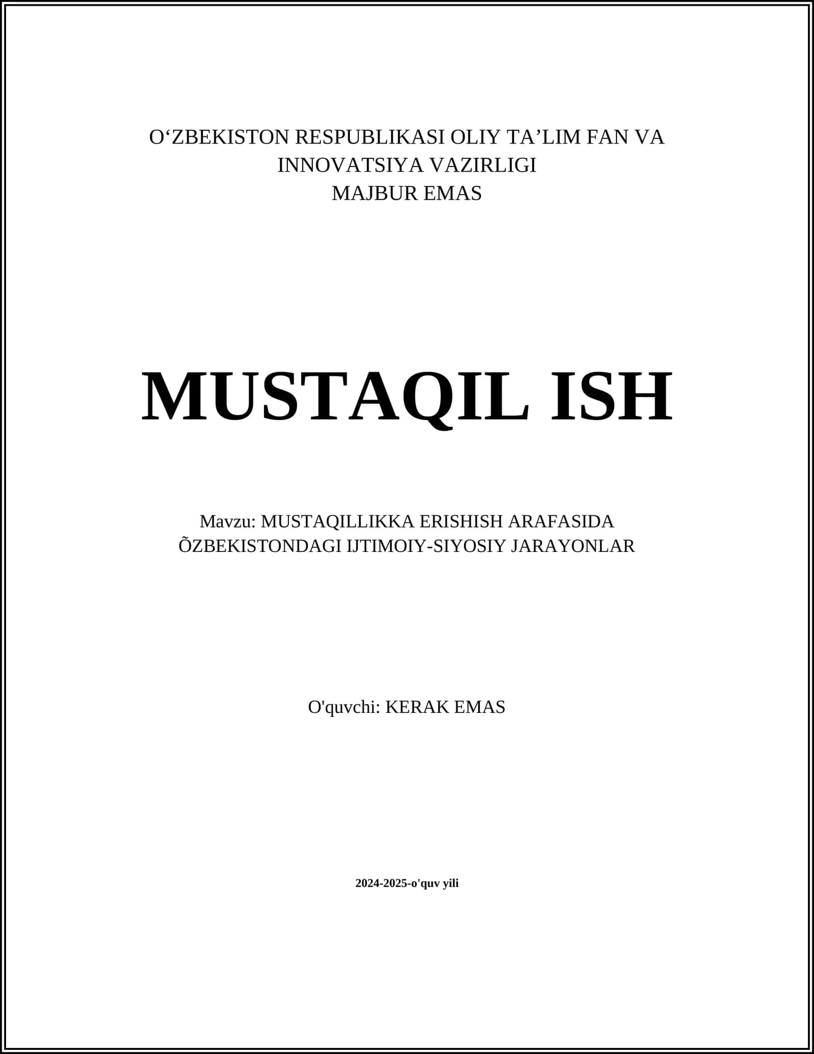 MUSTAQILLIKKA ERISHISH ARAFASIDA ÕZBEKISTONDAGI IJTIMOIY-SIYOSIY JARAYONLAR