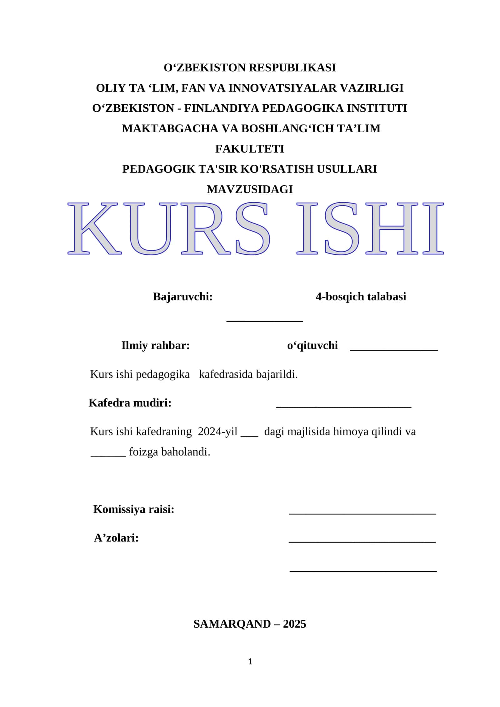 PEDAGOGIK TA'SIR KO'RSATISH USULLARI
