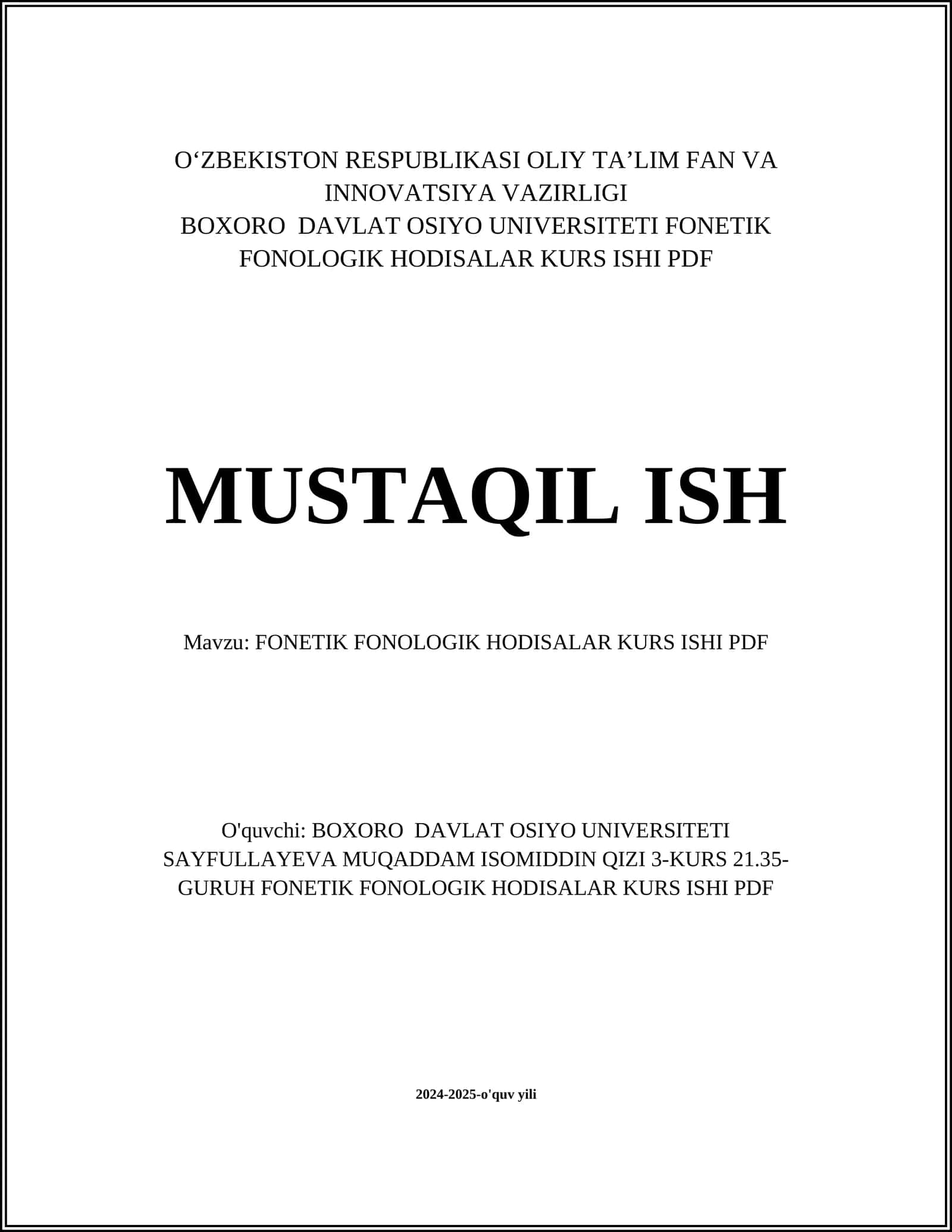 Fonetik Fonologik Hodisalar Kurs Ishi PDF