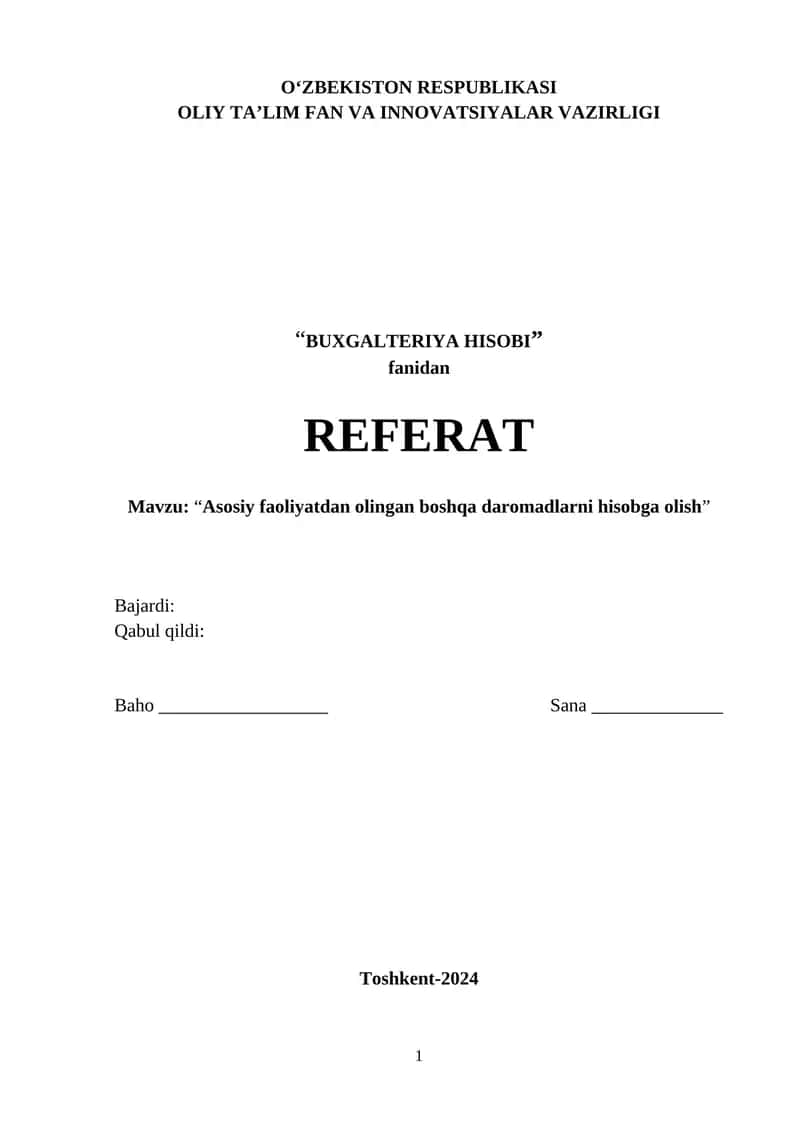 "BUXGALTERIYA HISOBI" fanidan REFERAT