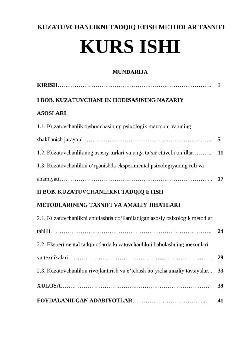 KUZATUVCHANLIKNI TADQIQ ETISH METODLAR TASNIFI