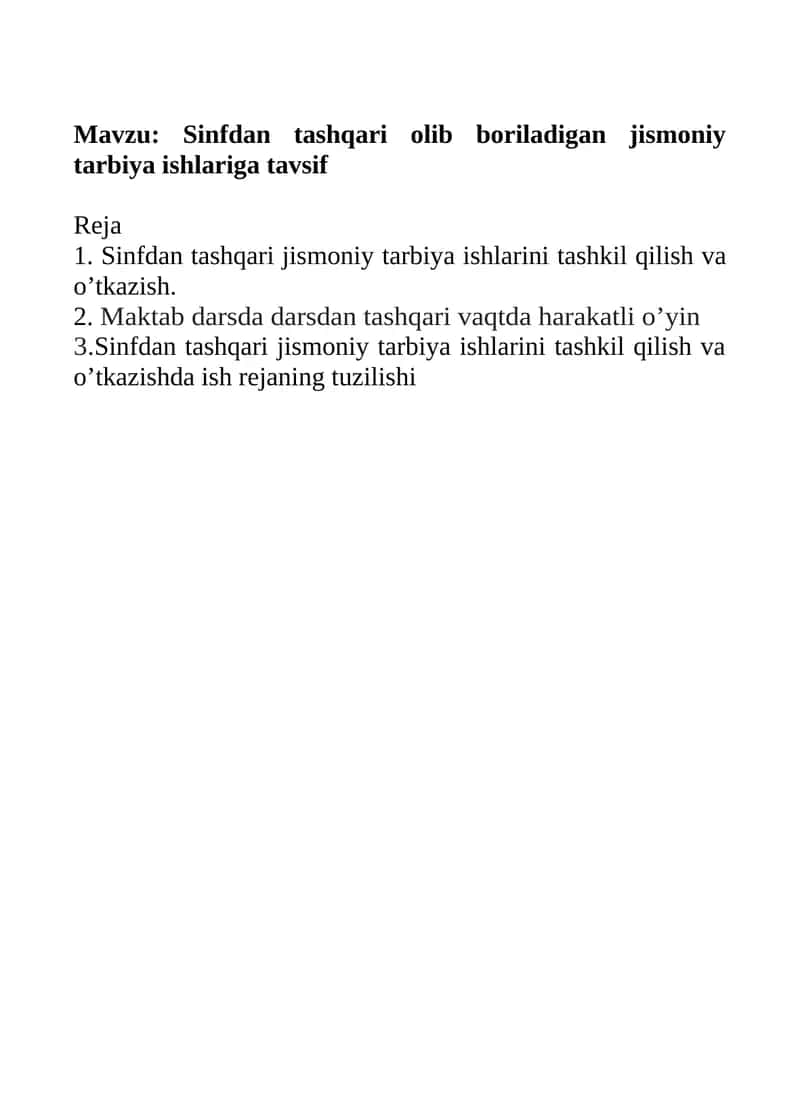 Sinfdan tashqari olib boriladigan jismoniy tarbiya ishlari