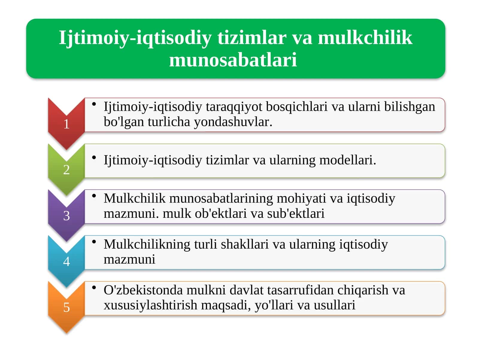Ijtimoiy iqtisodiy tizimlar va mulkchilik shakllari