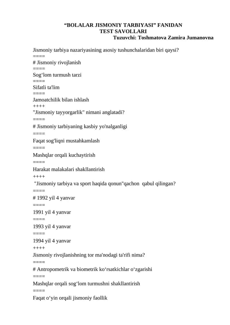 BOLALAR JISMONIY TARBIYASI