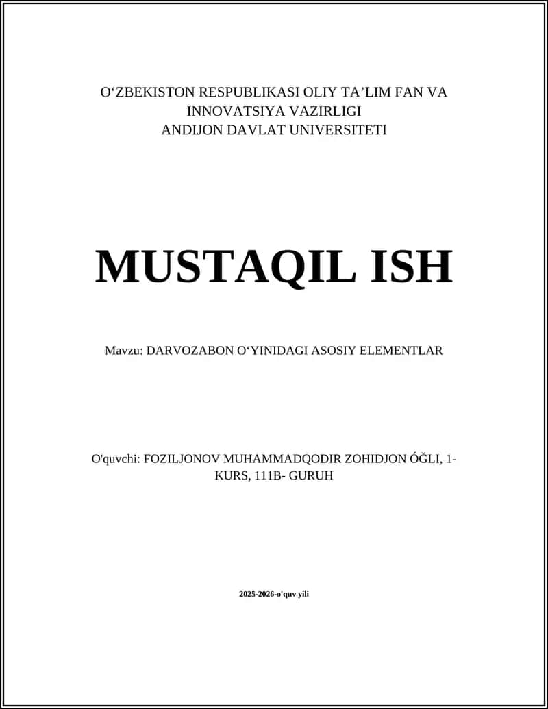 DARVOZABON O‘YINIDAGI ASOSIY ELEMENTLAR