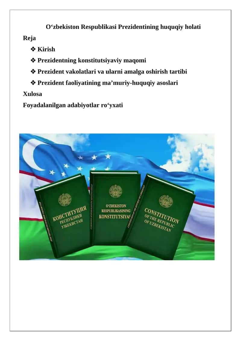 O‘zbekiston Respublikasi Prezidentining huquqiy holati