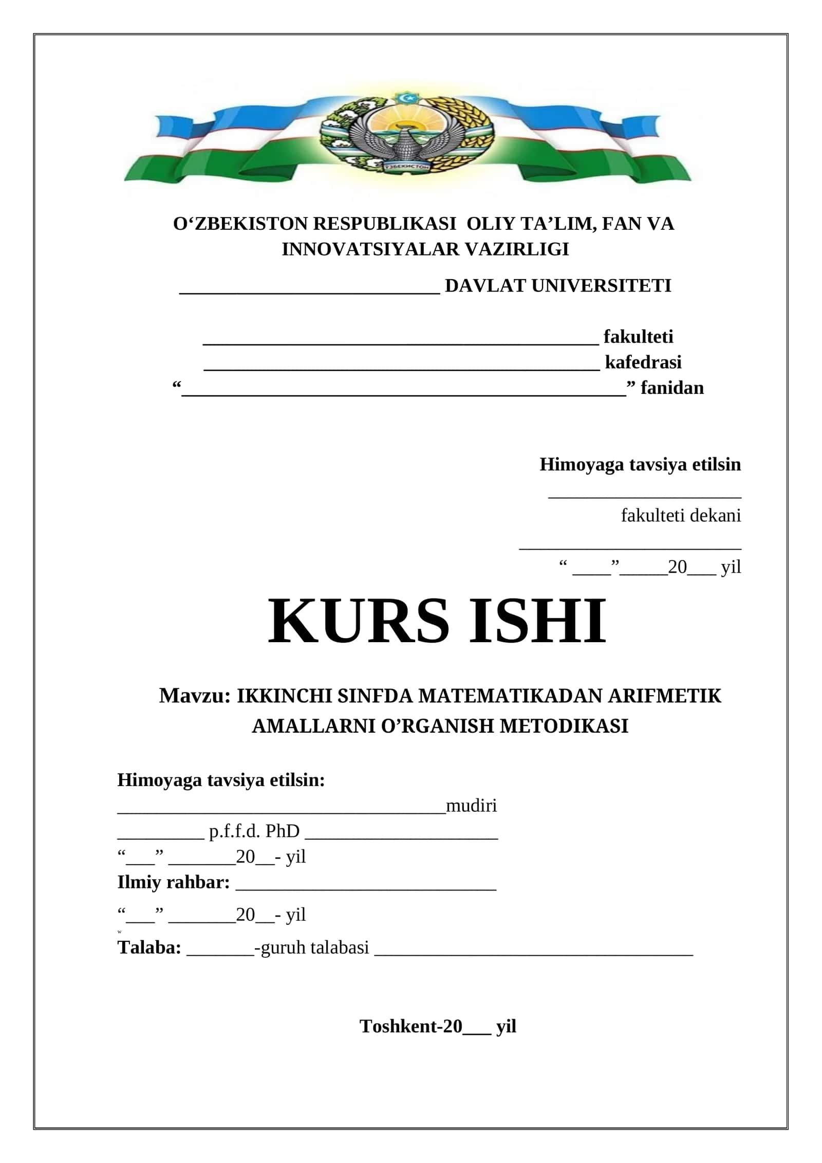 IKKINCHI SINFDA MATEMATIKADAN ARIFMETIK AMALLARNI O’RGANISH METODIKASI