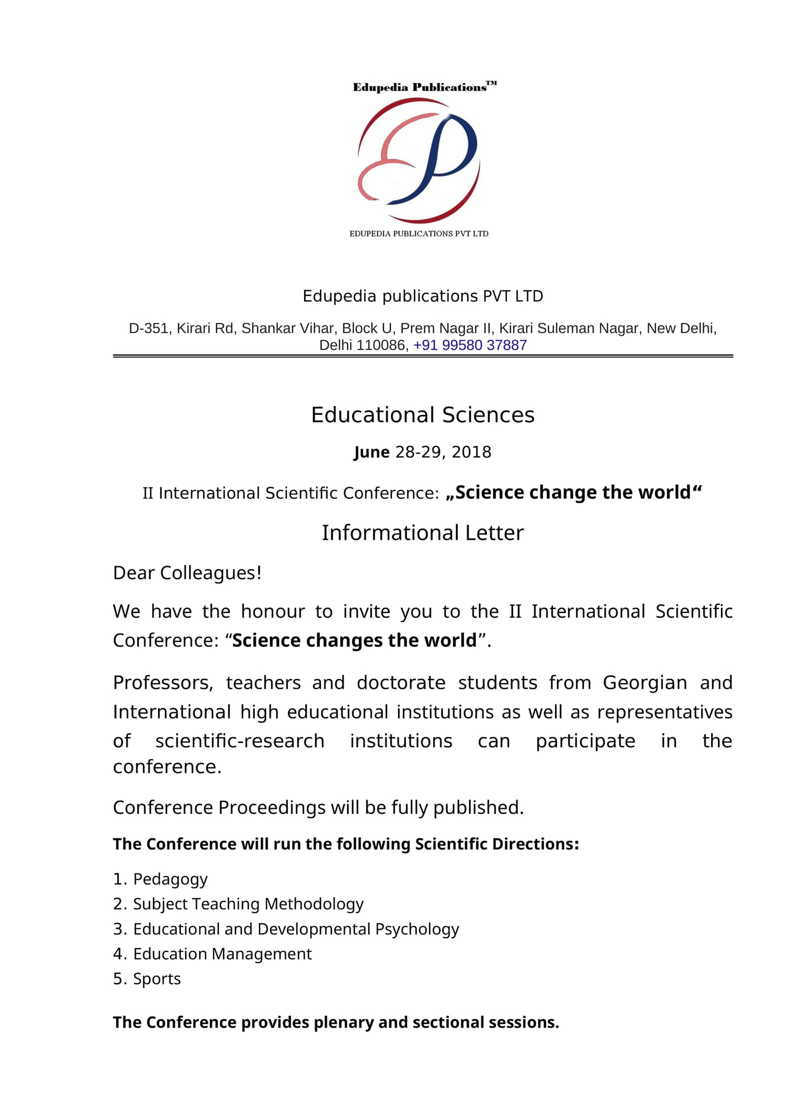 II International Scientific Conference: „Science change the world“