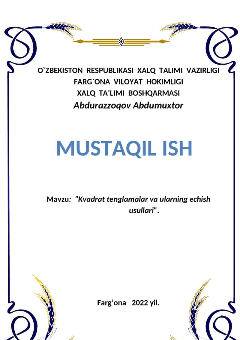 Mustaqil ish yuzi