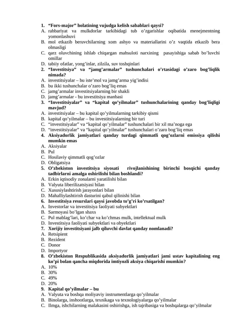 “Fors-major” holatining vujudga kelish sabablari