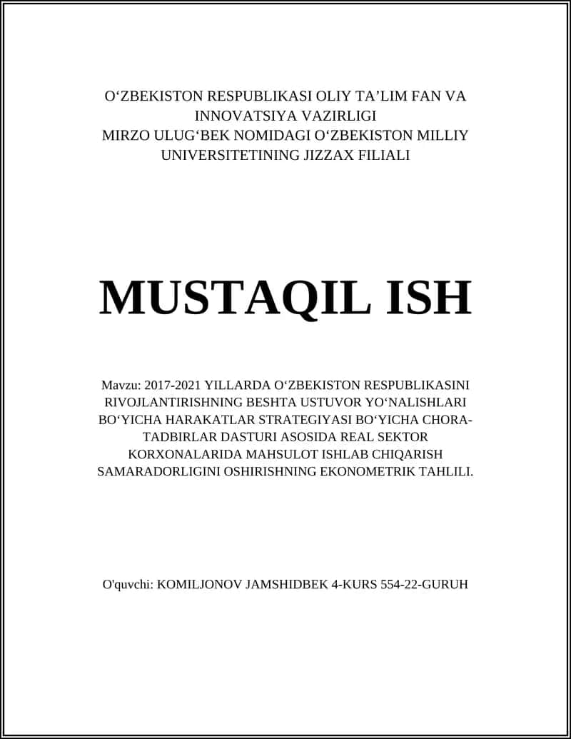 O‘ZBEKISTON RESPUBLIKASI OLIY TA’LIM FAN VA INNOVATSIYA VAZIRLIGI