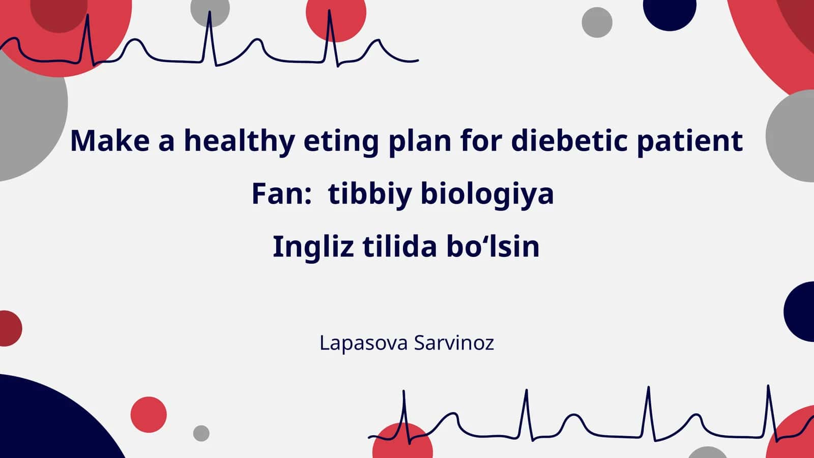 Make a healthy eting plan for diebetic patient
