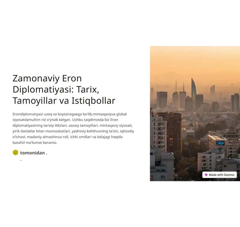 Zamonaviy Eron Diplomatiyasi: Tarix, Tamoyillar va Istiqbollar