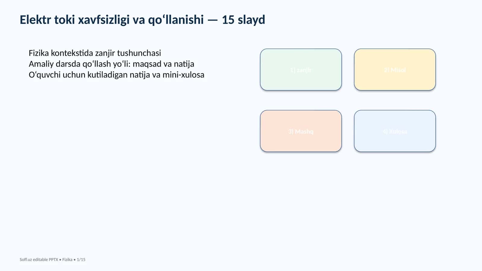 Elektr toki xavfsizligi va qo‘llanishi — 15 slayd