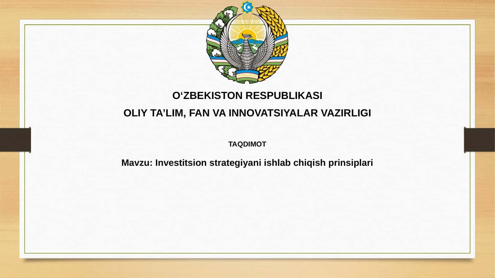 Investitsion strategiyani ishlab chiqish prinsiplari