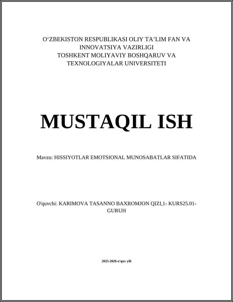 HISSIYOTLAR EMOTSIONAL MUNOSABATLAR SIFATIDA