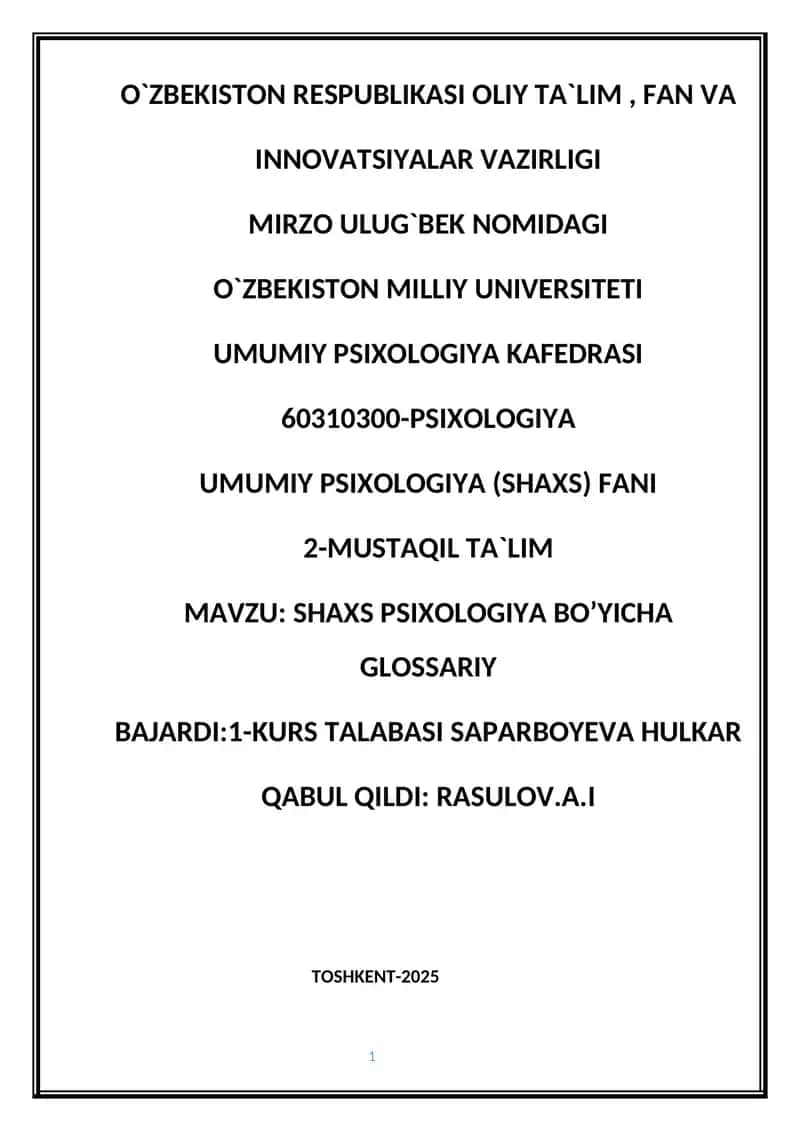 SHAXS PSIXOLOGIYA BO’YICHA GLOSSARIY