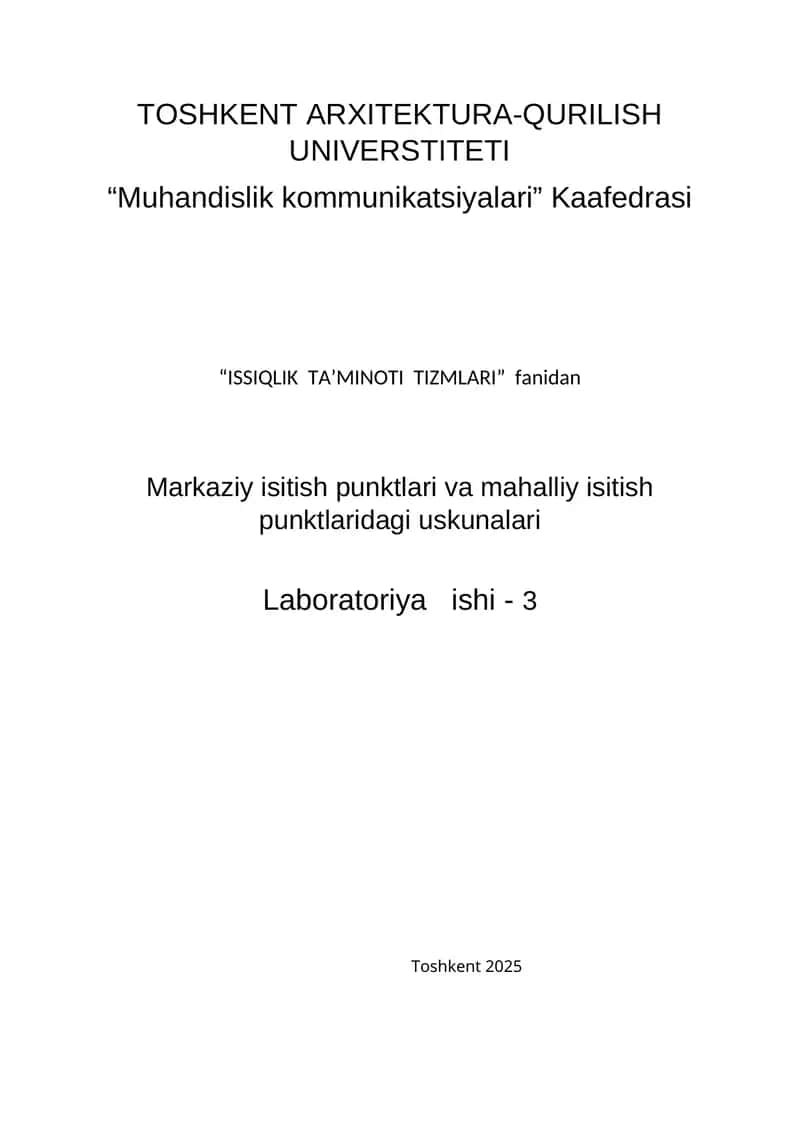 Markaziy isitish punktlari va mahalliy isitish punktlaridagi uskunalari