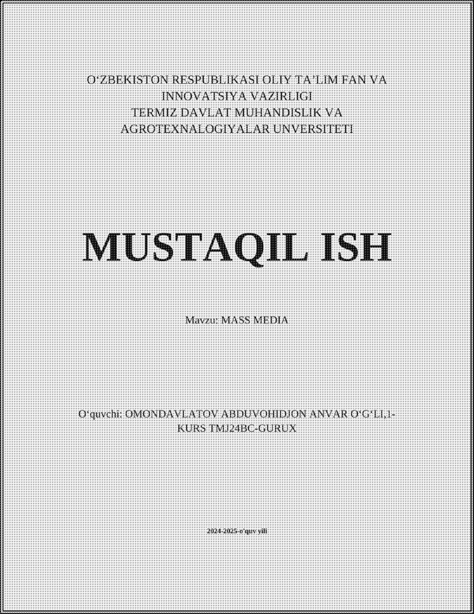 MASS MEDIA