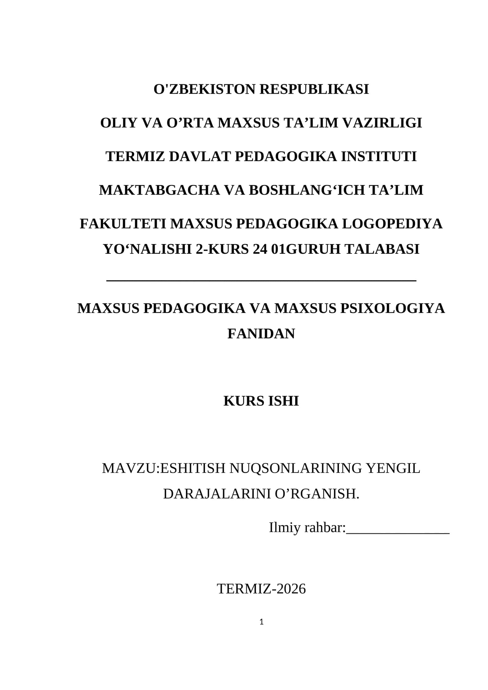 ESHITISH NUQSONLARINING YENGIL DARAJALARINI O’RGANISH