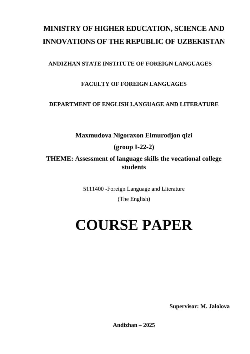 Assessment of language skills the vocational college students