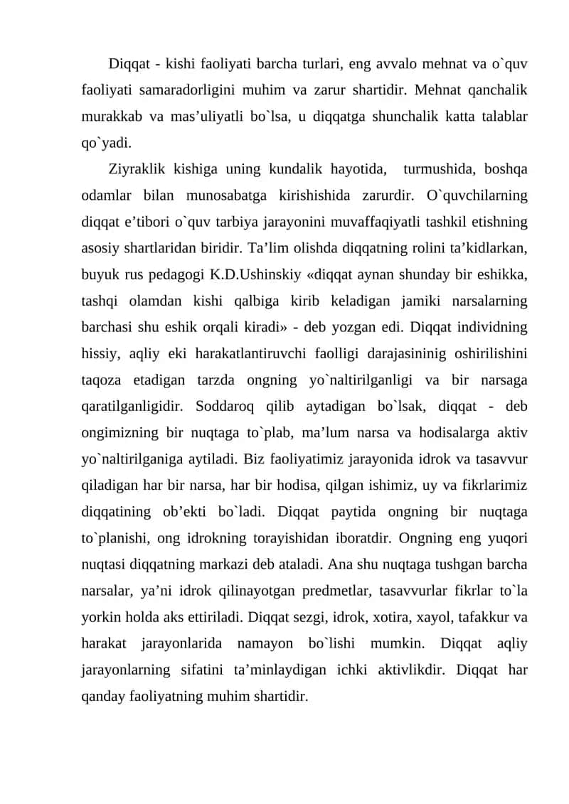 Diqqatning ahamiyati