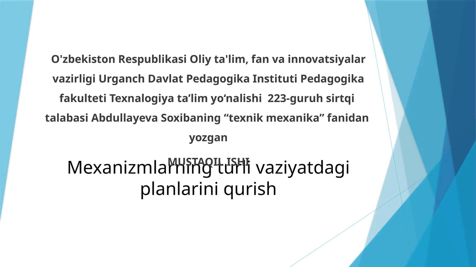 MUSTAQIL ISHI Mеxanizm plani