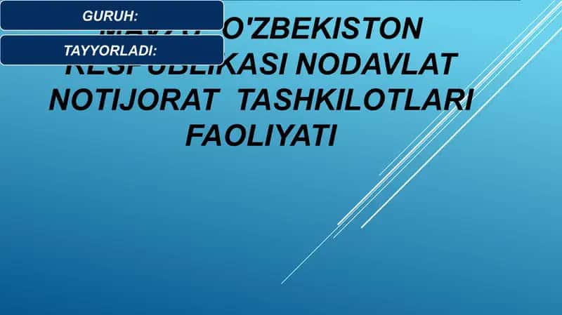 O'ZBEKISTON RESPUBLIKASI NODAVLAT NOTIJORAT TASHKILOTLARI FAOLIYATI