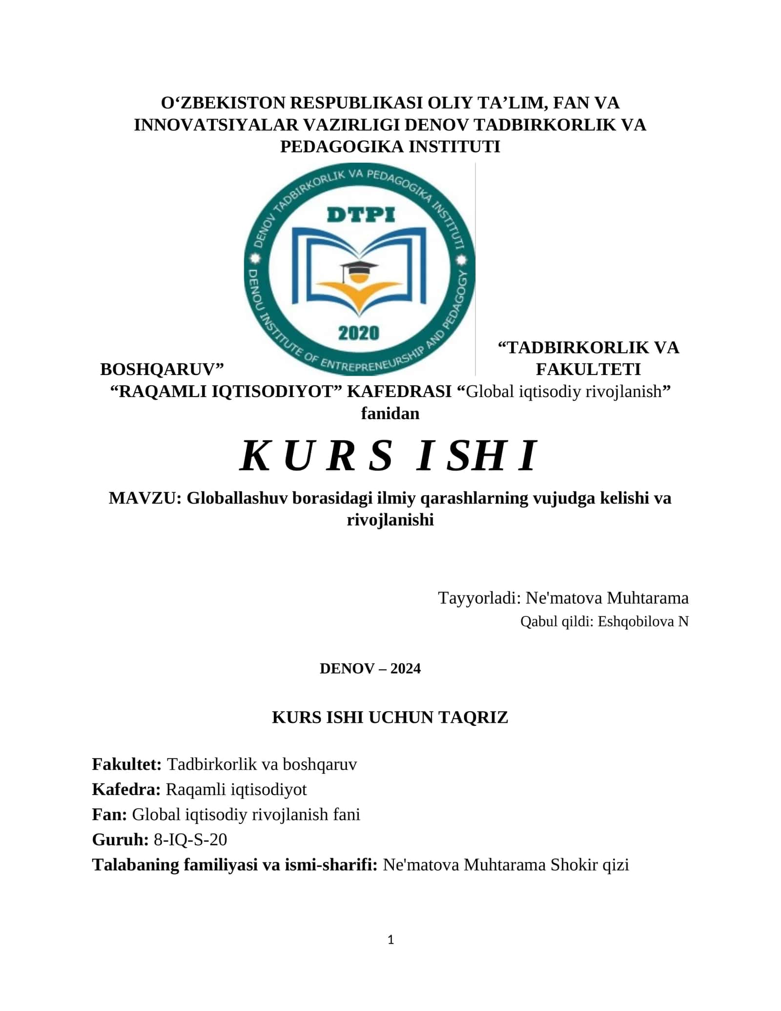 Globallashuv borasidagi ilmiy qarashlarning vujudga kelishi va rivojlanishi