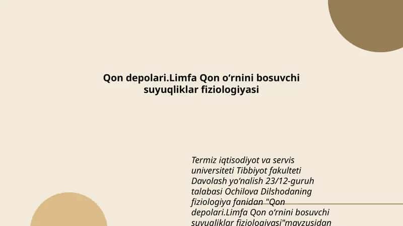 Qon depolari.Limfa Qon oʻrnini bosuvchi suyuqliklar fiziologiyasi