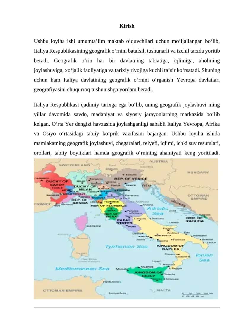 Italiya Respublikasining geografik o‘rni