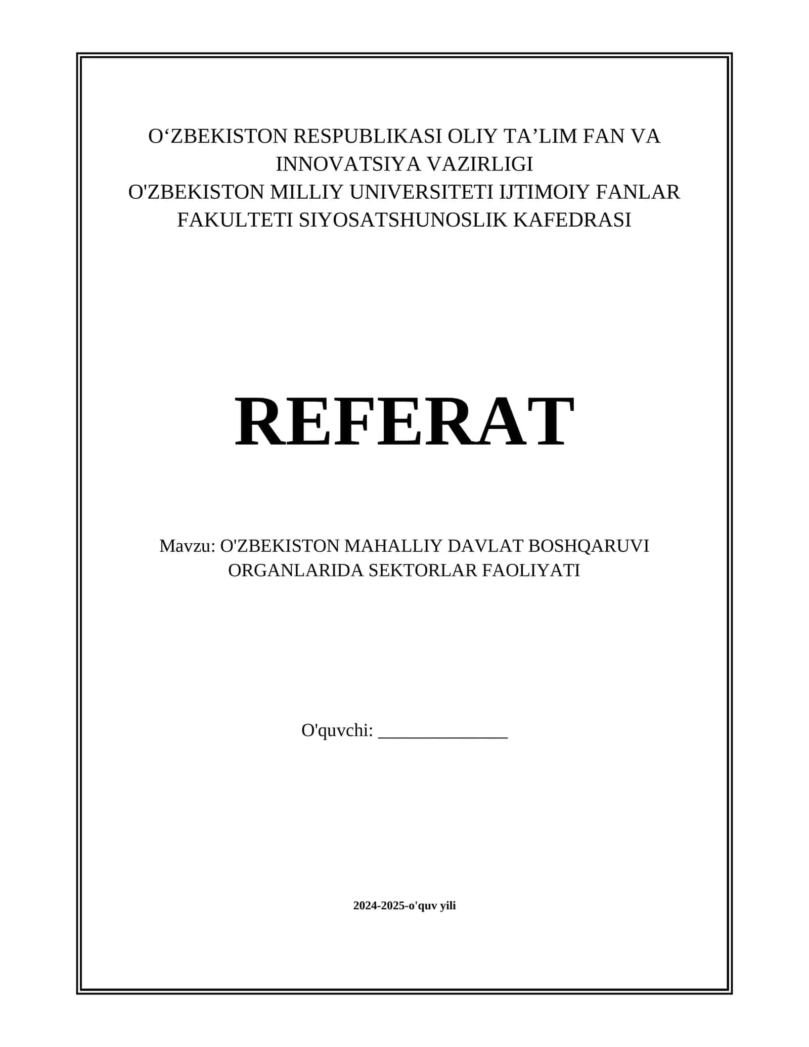 O'ZBEKISTON MAHALLIY DAVLAT BOSHQARUVI ORGANLARIDA SEKTORLAR FAOLIYATI
