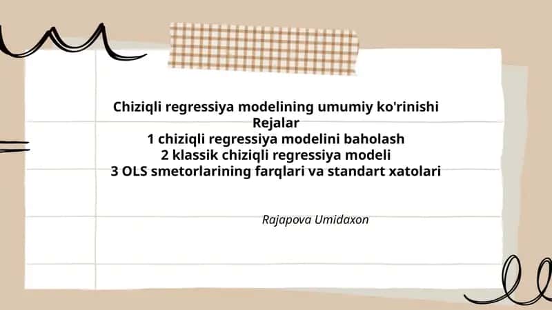 Chiziqli regressiya modelining umumiy ko'rinishi